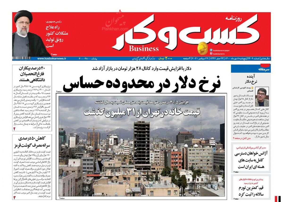 صفحه اول روزنامه های اقتصادی ۸ مهر ۱۴۰۰