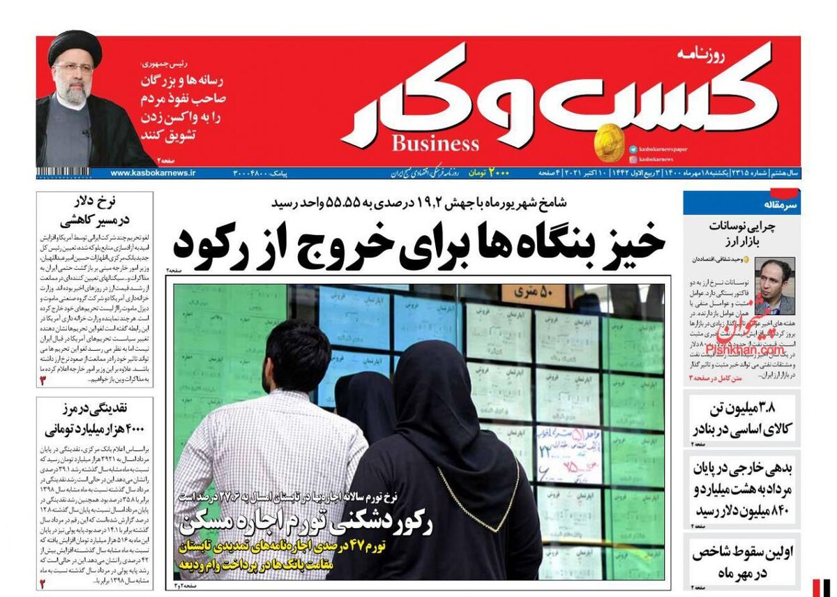 صفحه اول روزنامه های اقتصادی ۱۸ مهر ۱۴۰۰