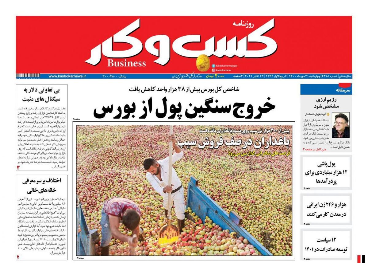 صفحه اول روزنامه های اقتصادی ۲۱ مهر ۱۴۰۰