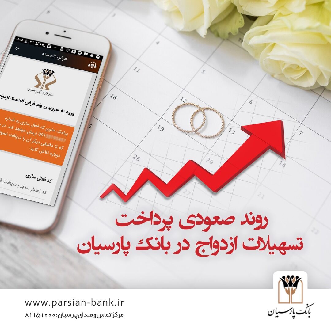 روند صعودی پرداخت تسهیلات ازدواج در بانک پارسیان| پرداخت ۴ هزار و ۵۲۹ میلیارد ریال در ۹ ماهه ۱۴۰۰
