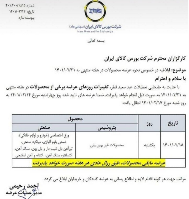 نحوه عرضه محصولات در بورس کالا برای هفته آینده ابلاغ شد