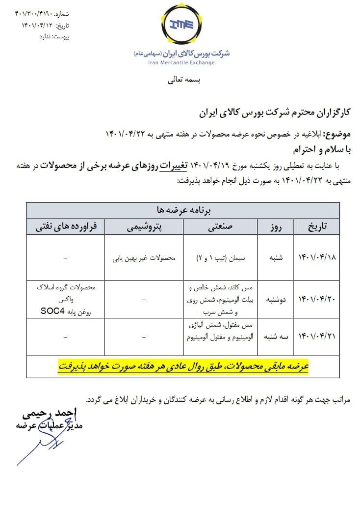 تغییر در عرضههای بورس کالا