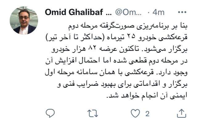 برگزاری مرحله دوم قرعه کشی خودرو؛ ۲۵ تیر ماه