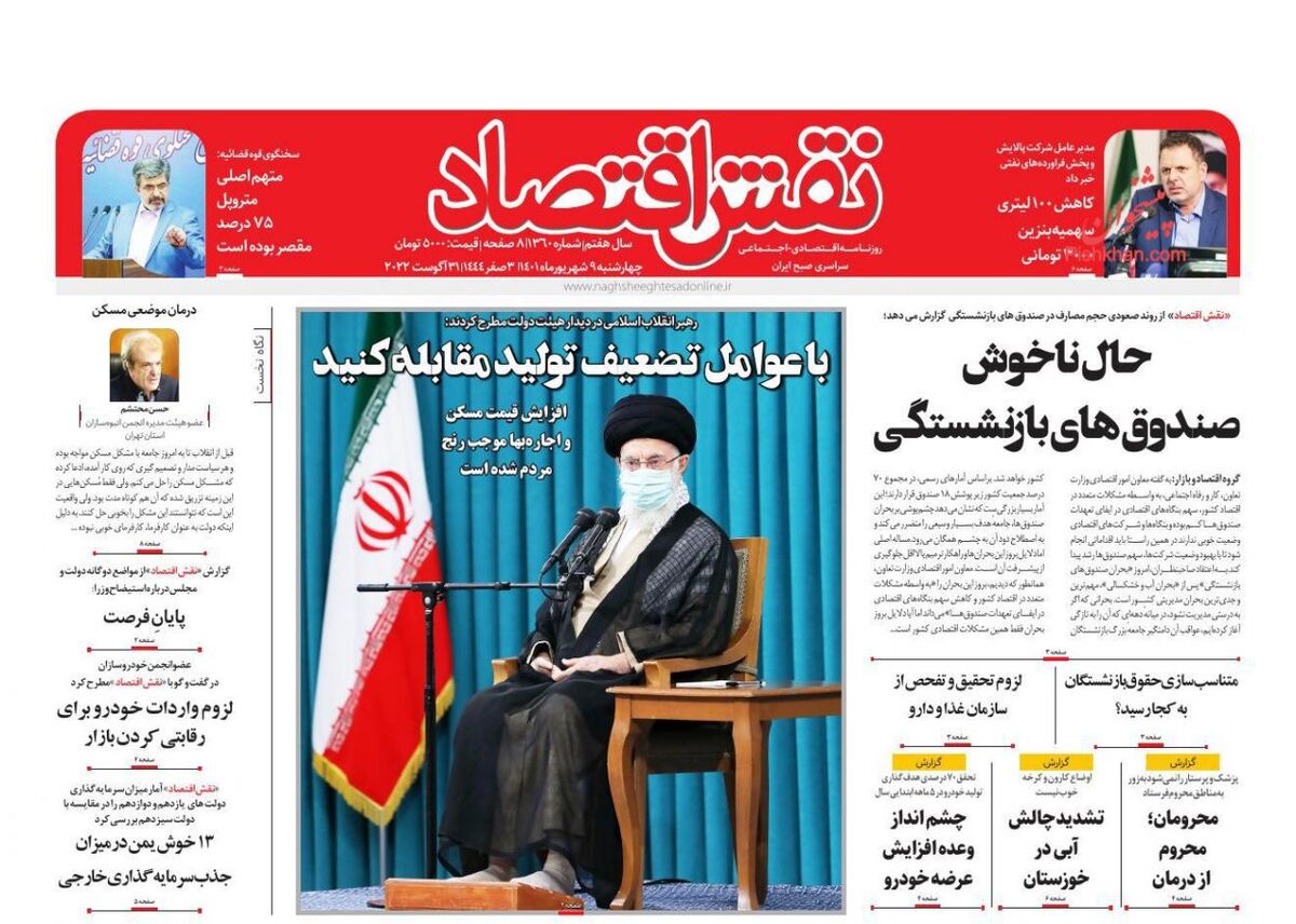 صفحه اول روزنامه های اقتصادی ۹ شهریور ۱۴۰۱