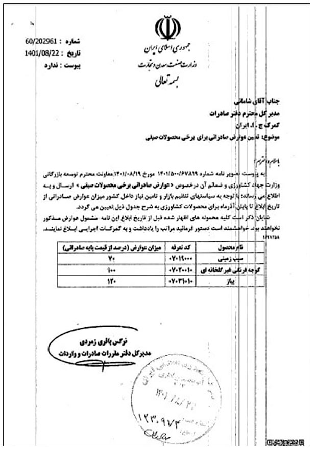 محصولات اظهار شده، مشمول عوارض جدید نمیشوند