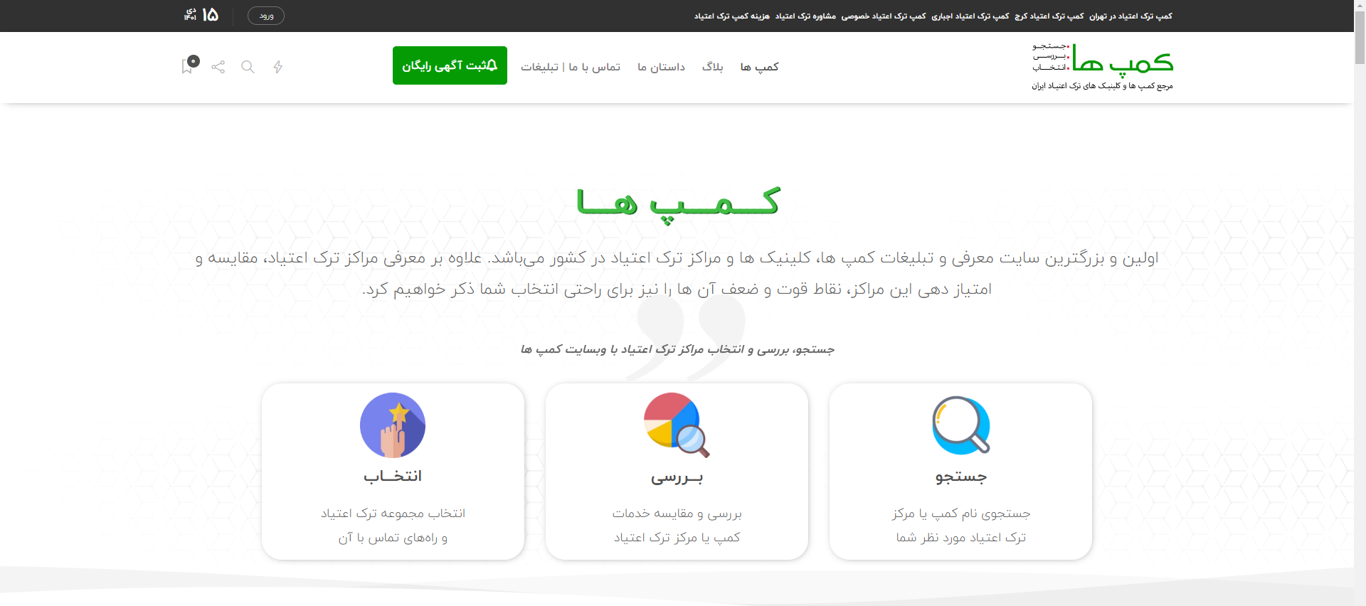 کمپ ها: مرجع معرفی و بررسی مراکز ترک اعتیاد در ایران