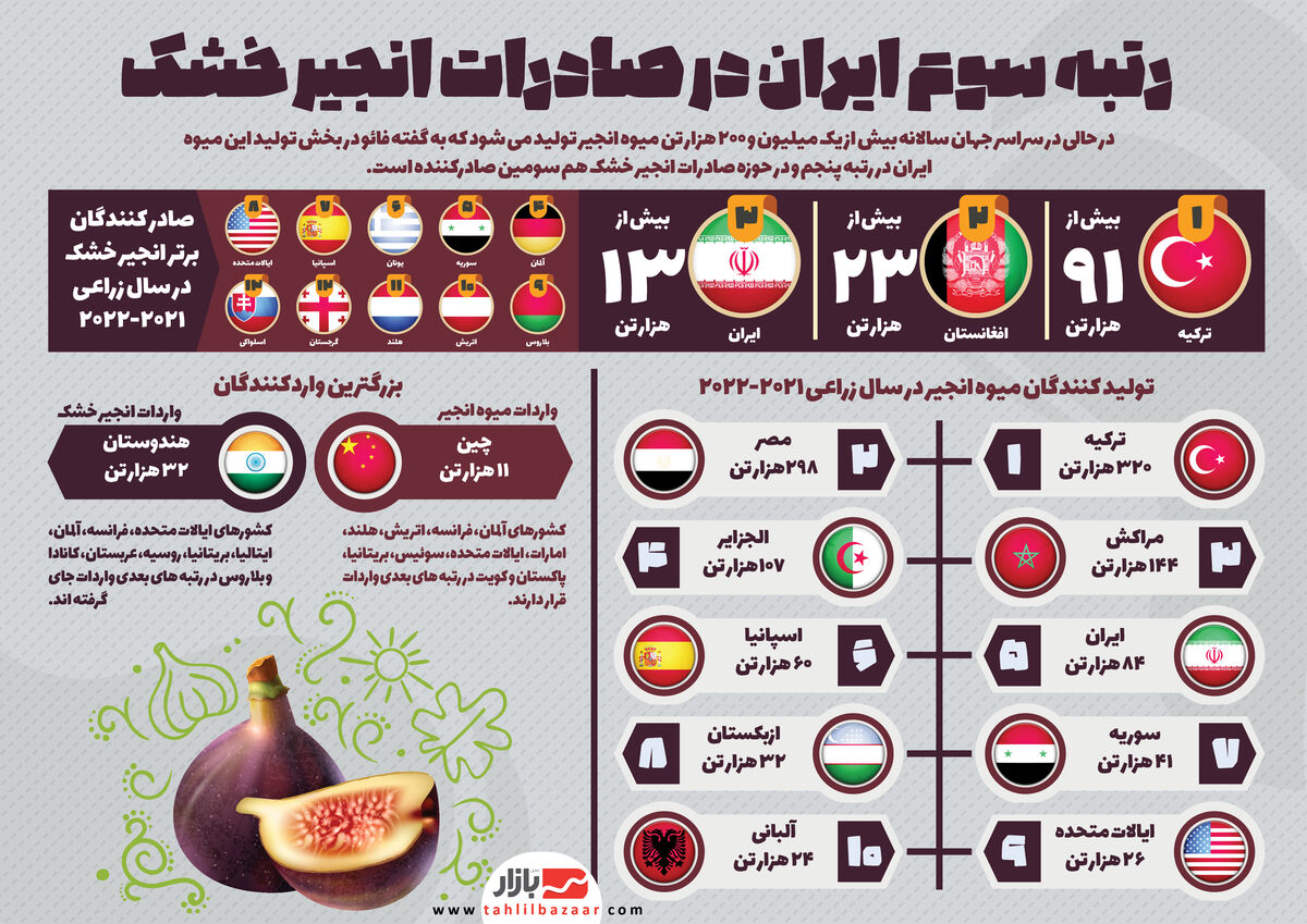 رتبه سوم ایران در صادرات انجیر خشک