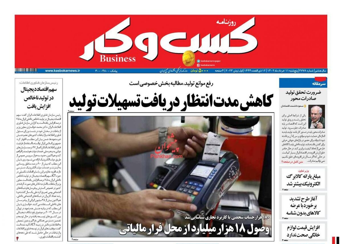 صفحه اول روزنامه های اقتصادی ۱۱ خرداد ۱۴۰۲