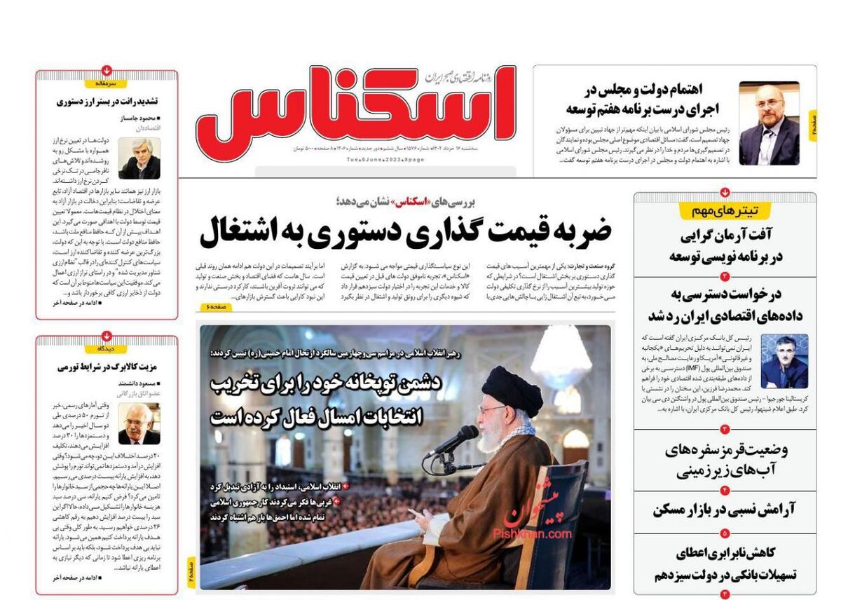 صفحه اول روزنامه های اقتصادی ۱۶ خرداد ۱۴۰۲