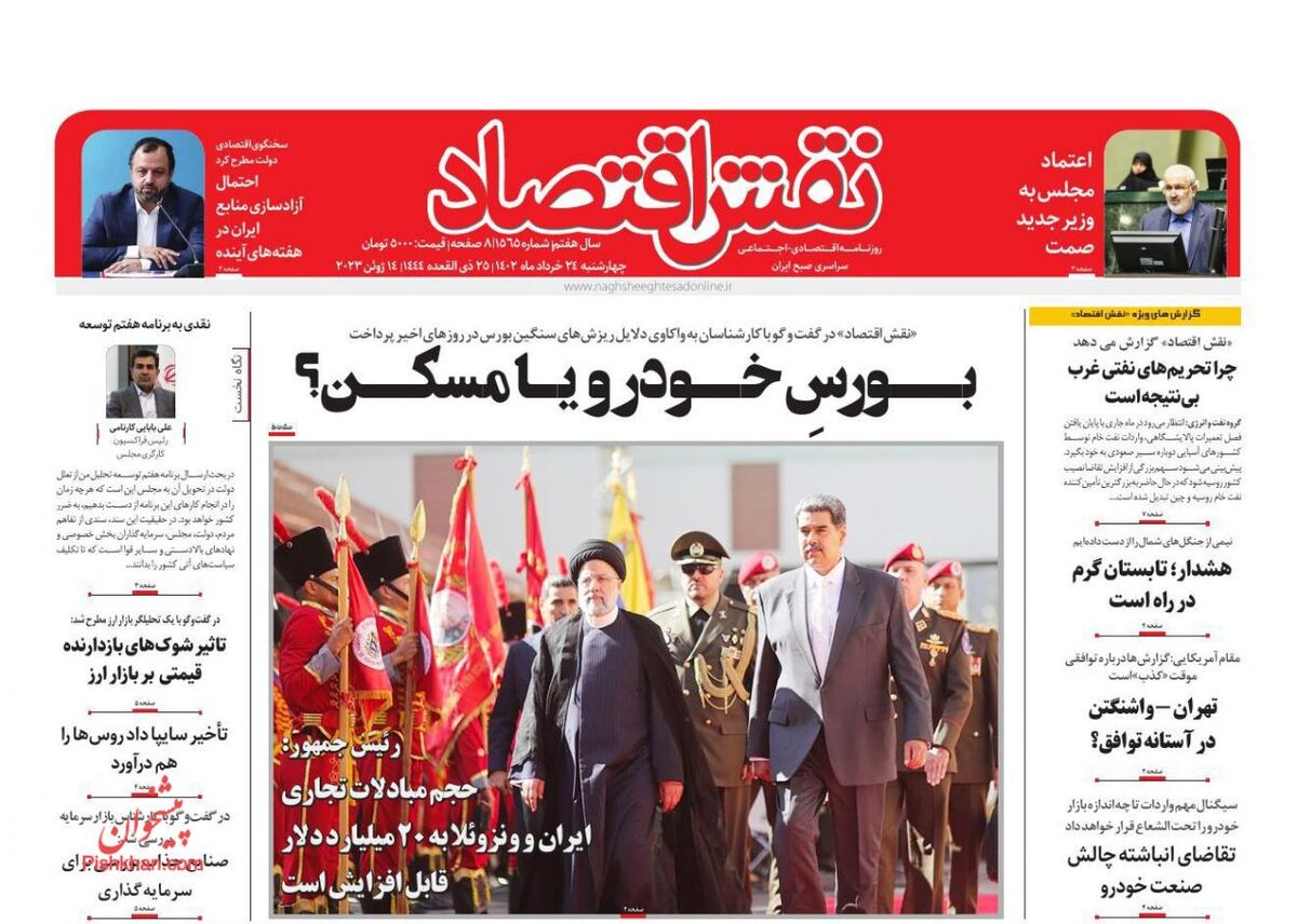 صفحه اول روزنامه های اقتصادی ۲۴ خرداد ۱۴۰۲