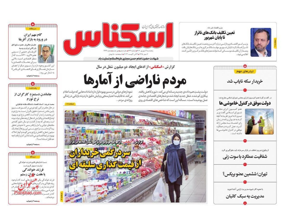 صفحه اول روزنامه های اقتصادی ۲ شهریور ۱۴۰۲