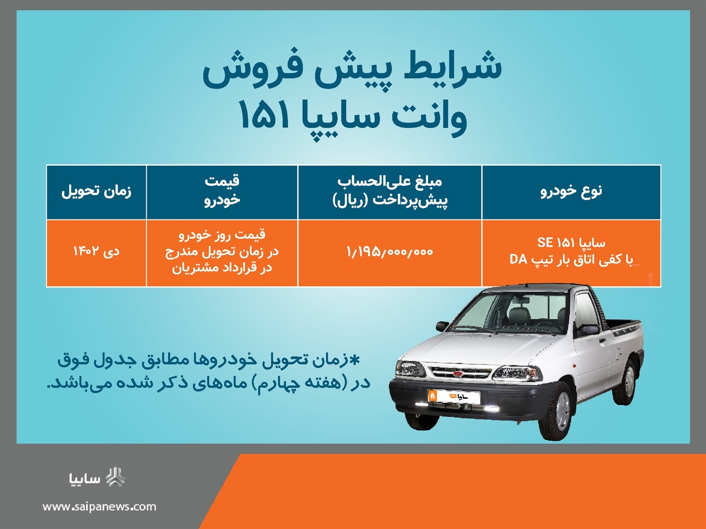 آغاز پیشفروش وانت سایپا ۱۵۱