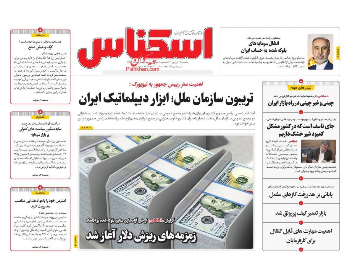 صفحه اول روزنامه های اقتصادی ۲۸ شهریور ۱۴۰۲