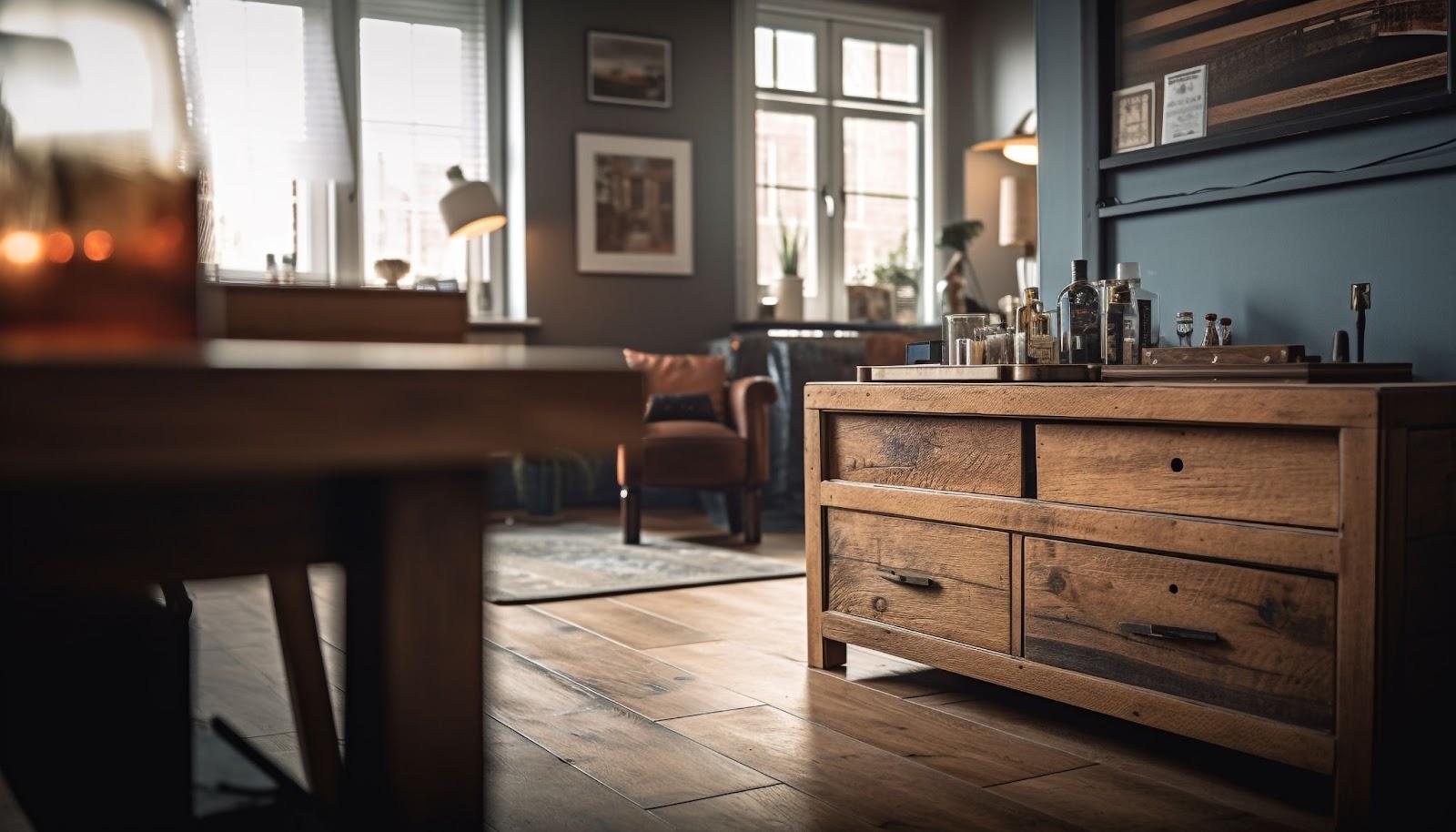 طراحی دکوراسیون پذیرایی مدرن با لوازم چوبی مدرن