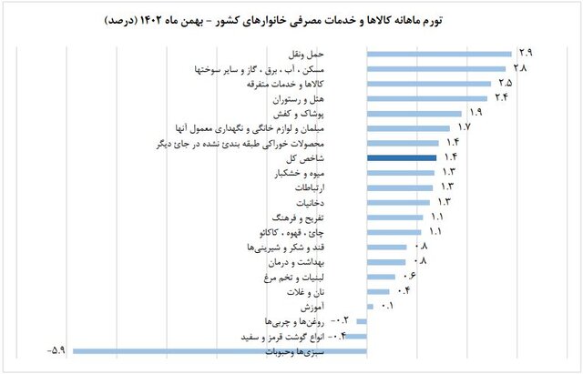 نرخ تورم بهمن ماه اعلام شد| کاهش تورم خوراکیها