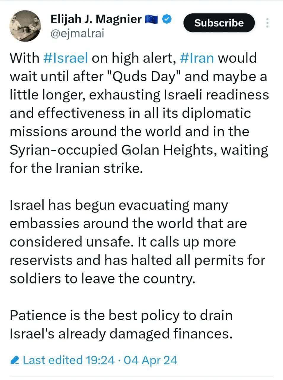 صبر بهترین سیاست ایران است