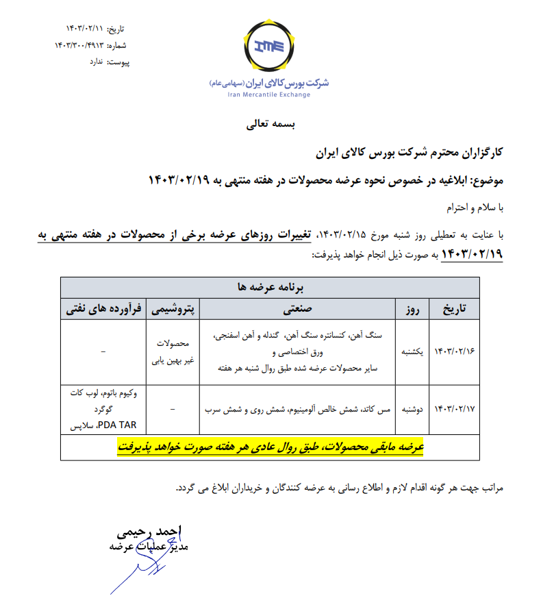 زمانبندی جدید عرضه در بورس کالا اعلام شد