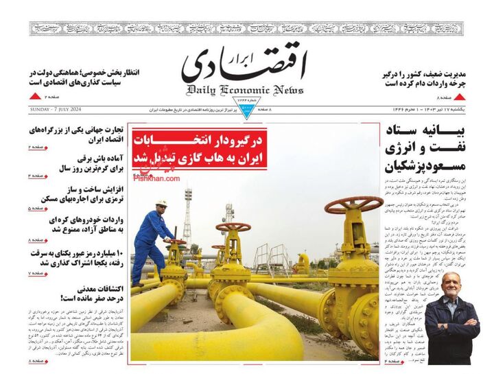 صفحه اول روزنامه های اقتصادی ۱۷ تیر ۱۴۰۳