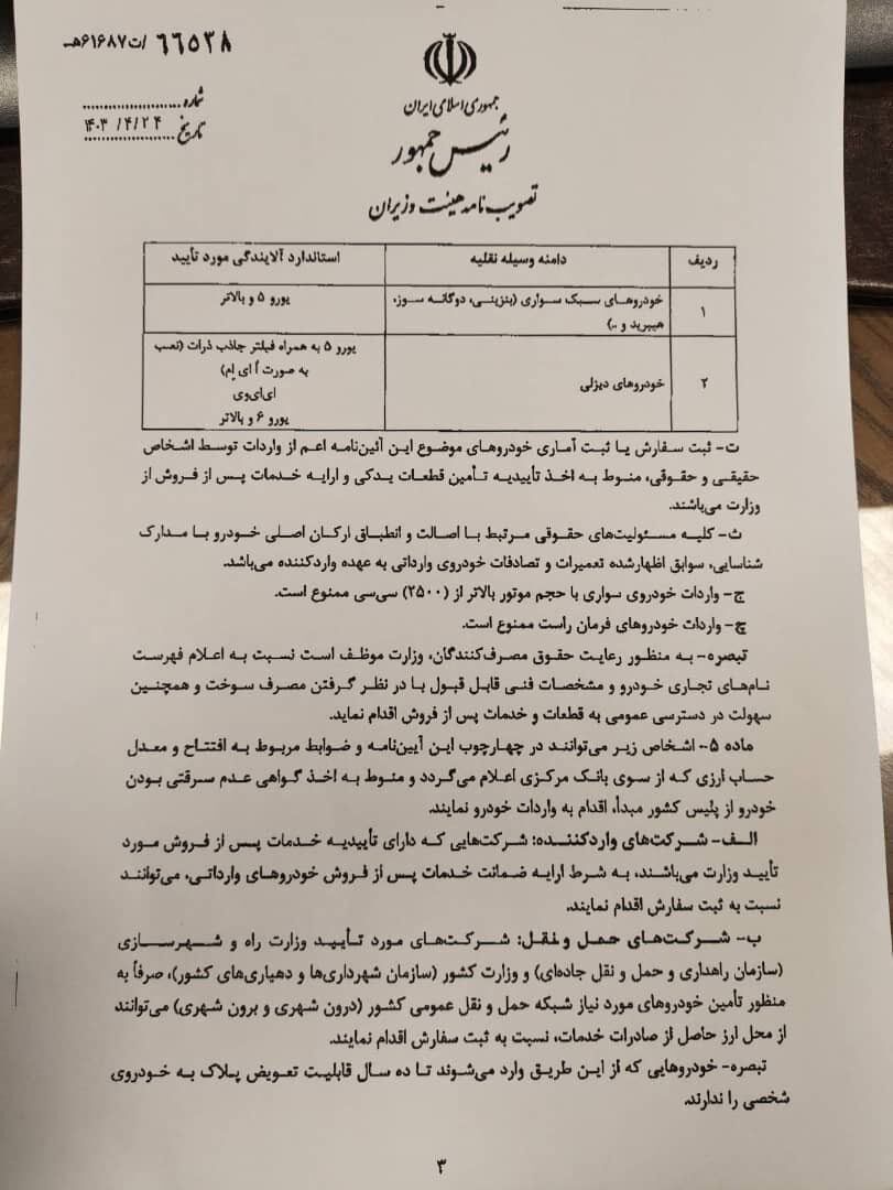 جزئیات آییننامه واردات خودروهای کارکرده خارجی