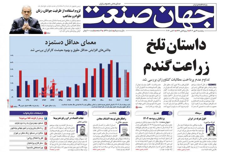 صفحه اول روزنامه های اقتصادی ۱۹ مهر ۱۴۰۳