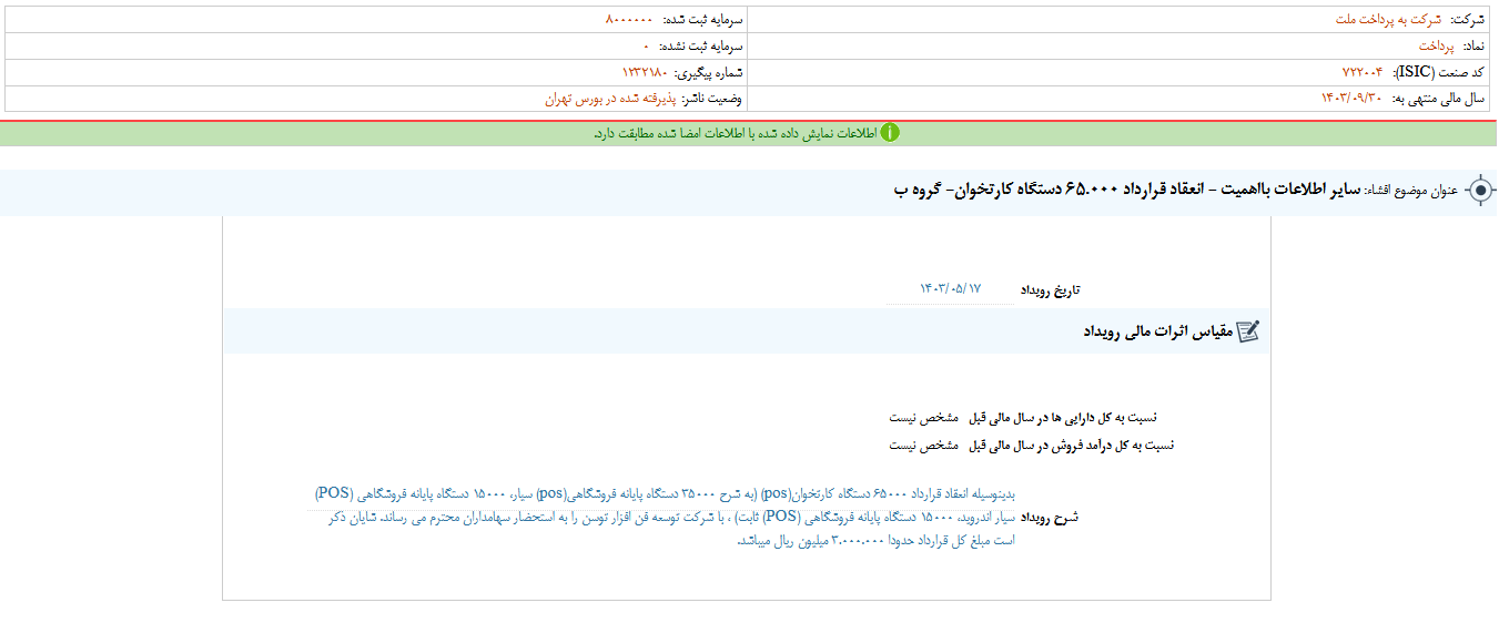 پرداخت از انعقاد قرارداد ۶۵.۰۰۰ دستگاه کارتخوان خبر داد