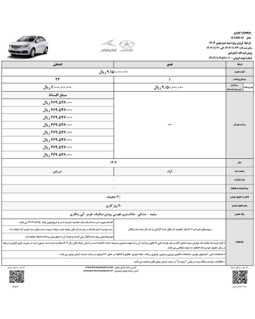 شرایط فروش نقدی و اقساطی ۶ محصول کرمان موتور اعلام شد