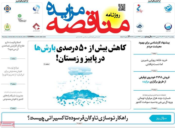 صفحه اول روزنامه های اقتصادی ۲ اسفند ۱۴۰۳