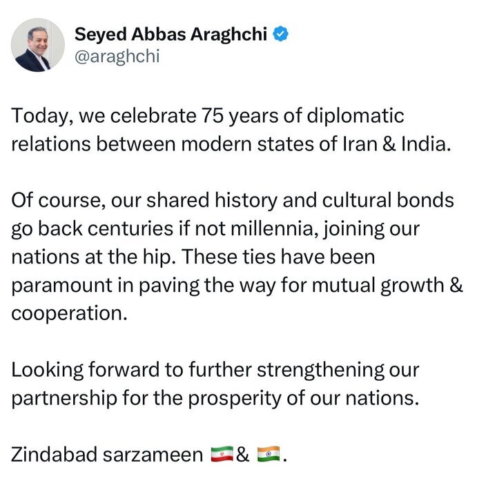 بهدنبال تقویت شراکت برای سعادتمندی ایران و هند هستیم