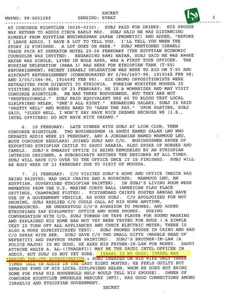 ترور جان اف کندی، رئیسجمهور پیشین آمریکا، کار اسرائیل بود