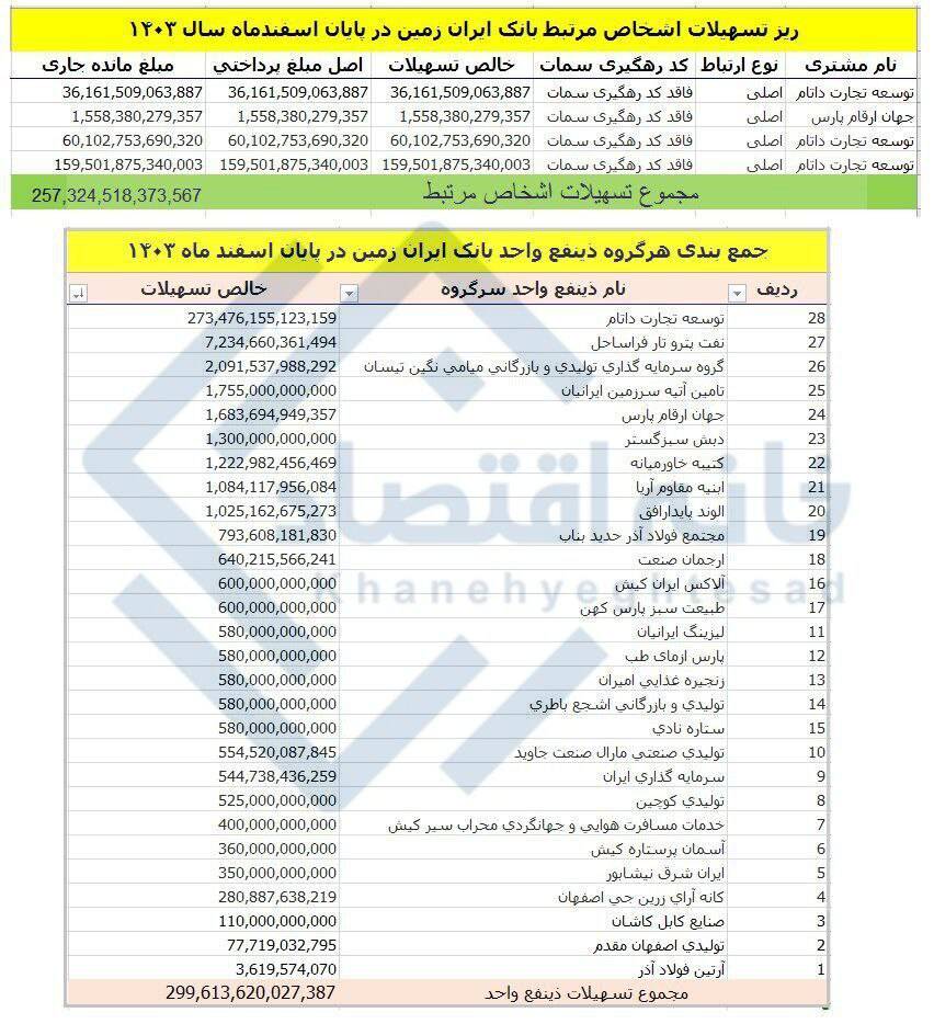 ۸۶ درصد از تسهیلات کلان بانک ایرانزمین در دست شرکتهای بانک است
