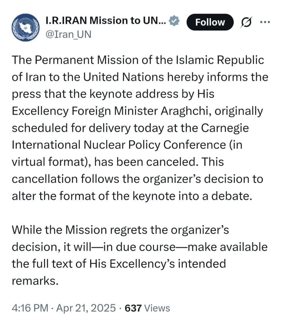 توضیح نمایندگی ایران در نیویورک درباره لغو سخنرانی عراقچی در کنفرانس واشنگتن