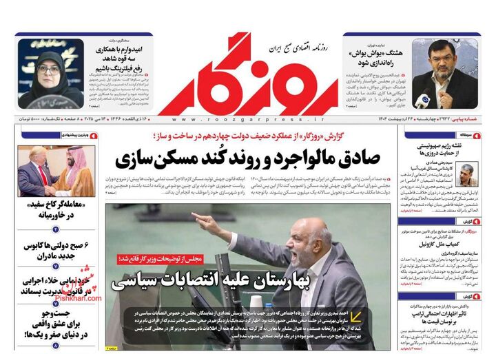 صفحه اول روزنامه های اقتصادی ۲۴ اردیبهشت ۱۴۰۴
