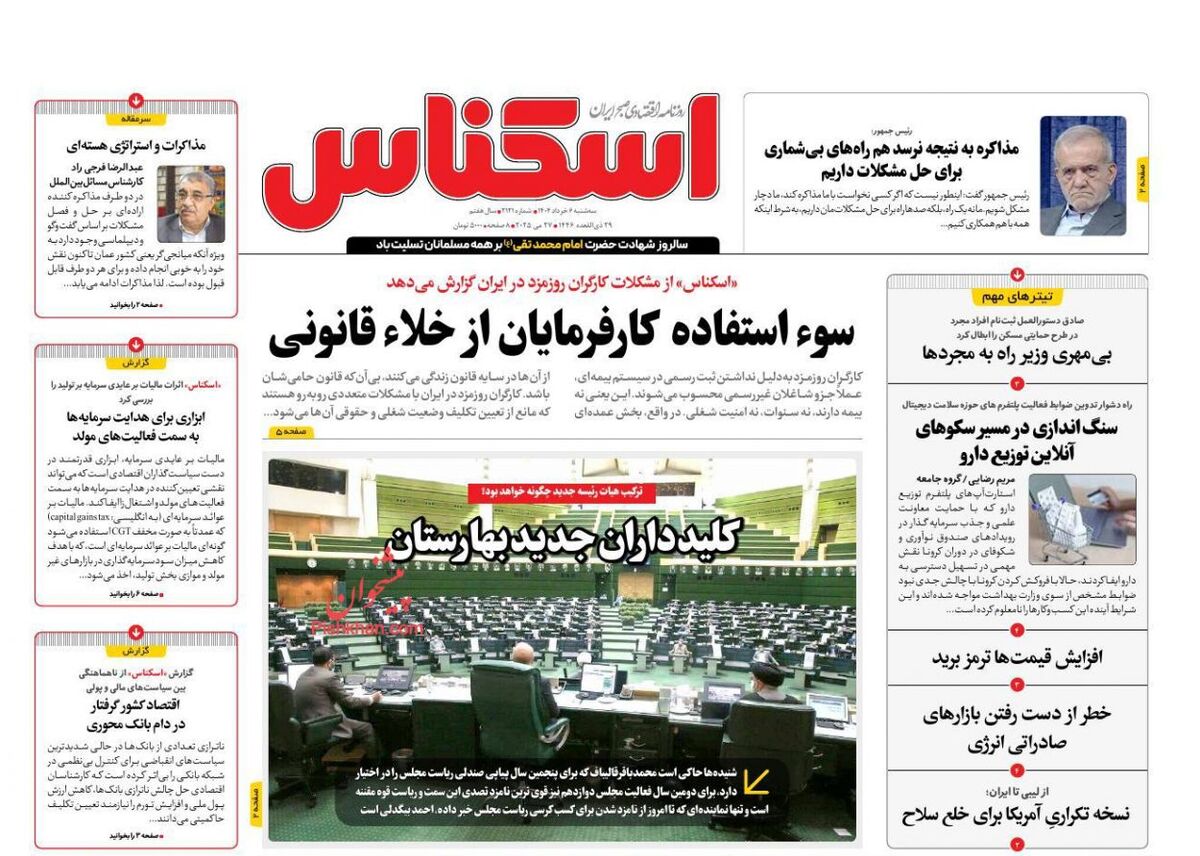 - صفحه اول روزنامه های اقتصادی ۶ خرداد ۱۴۰۴