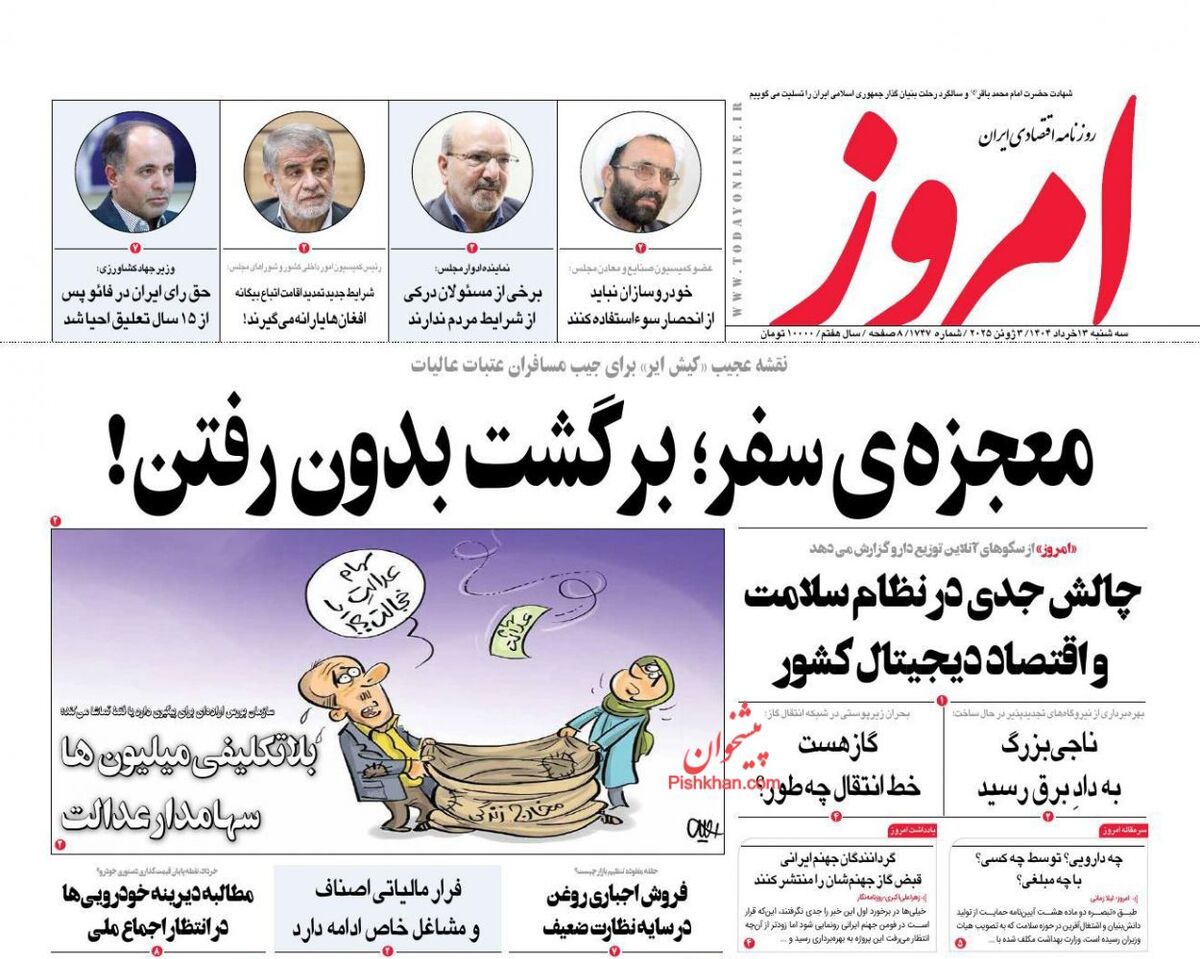 صفحه اول روزنامه های اقتصادی ۱۳ خرداد ۱۴۰۴