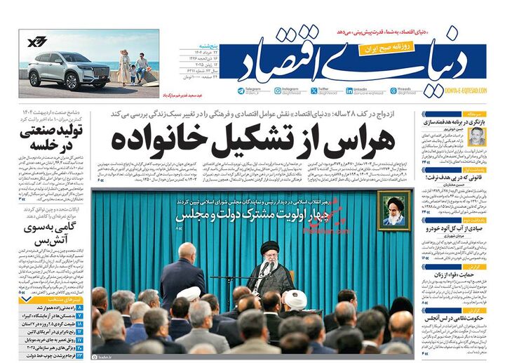 صفحه اول روزنامه های اقتصادی ۲۲ خرداد ۱۴۰۴