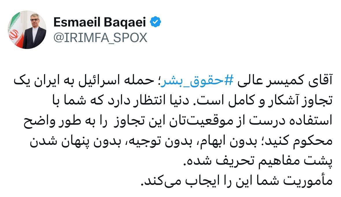 پیام بقائی خطاب به کمیسر عالی حقوق بشر