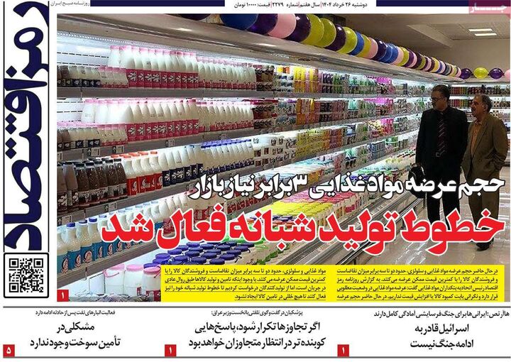 صفحه اول روزنامه های اقتصادی ۲۶ خرداد ۱۴۰۴
