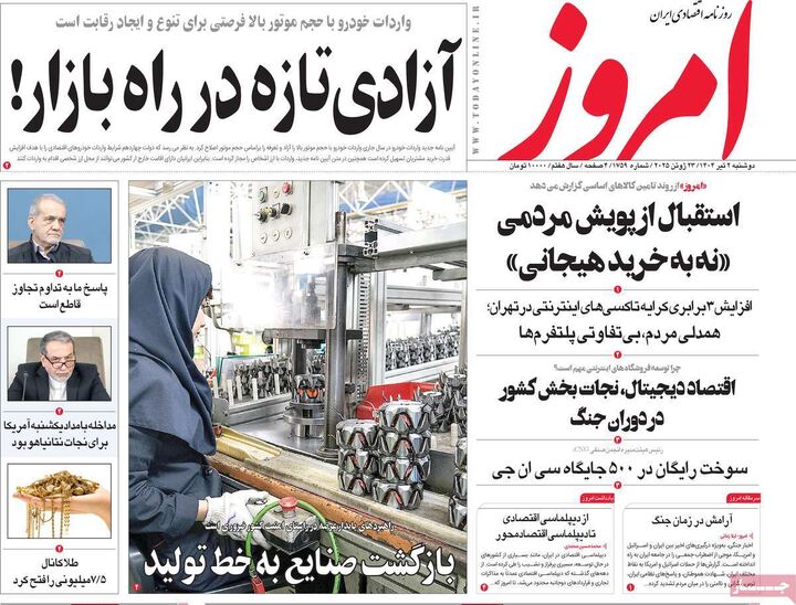 صفحه اول روزنامه های اقتصادی 2 تیر 1404