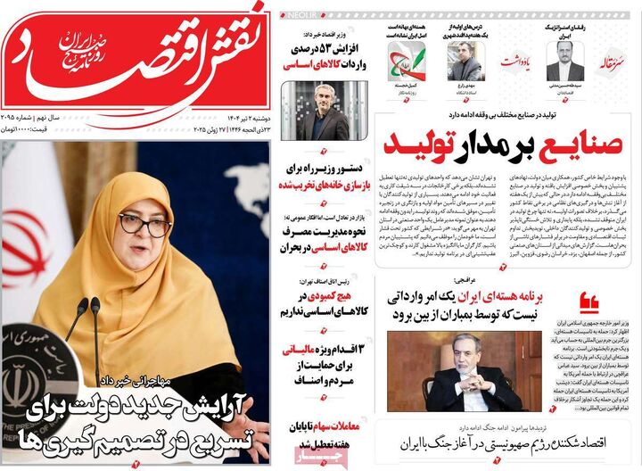 صفحه اول روزنامه های اقتصادی 2 تیر 1404