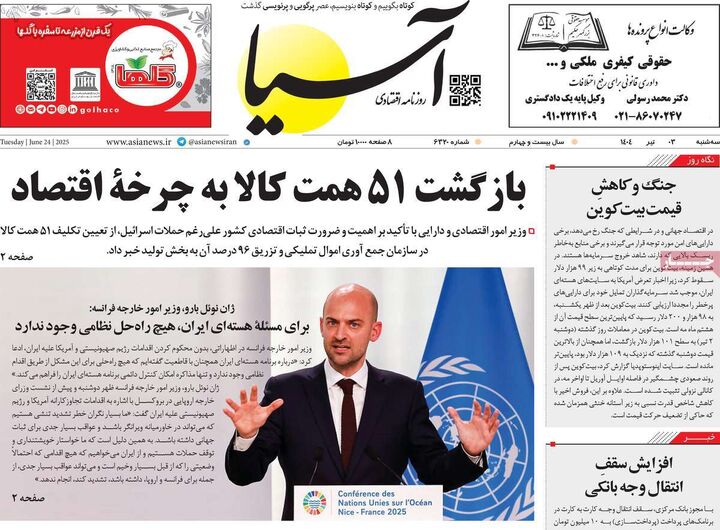صفحه اول روزنامه های اقتصادی ۳ تیر ۱۴۰۴