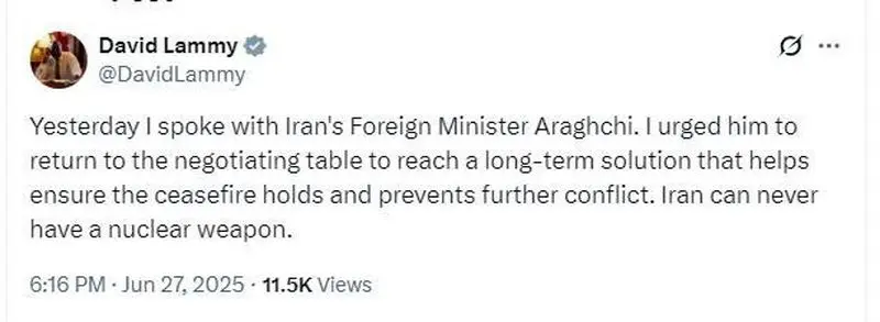 وزیر خارجه انگلیس: از وزیر خارجه ایران خواستم به میز مذاکره بازگردد