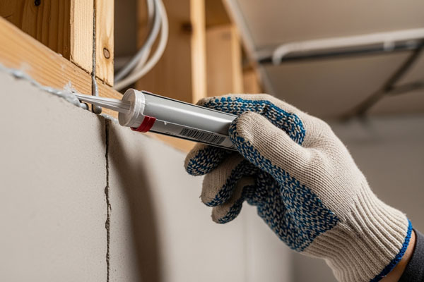 در حال مسدود کردن شکاف در دیوار یا پنجره برای جلوگیری از ورود آفات