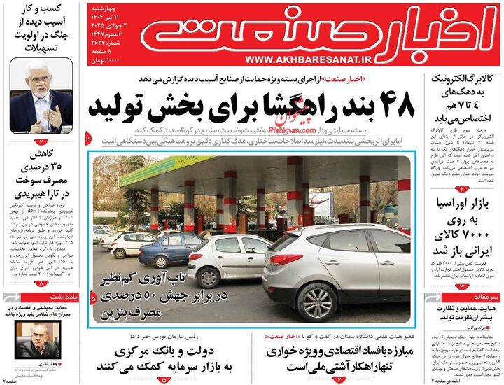 صفحه اول روزنامه های اقتصادی ۱۱ تیر ۱۴۰۴