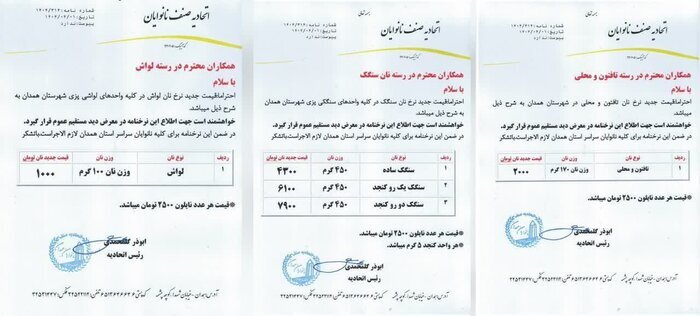 قیمت جدید نان در همدان اعلام شد