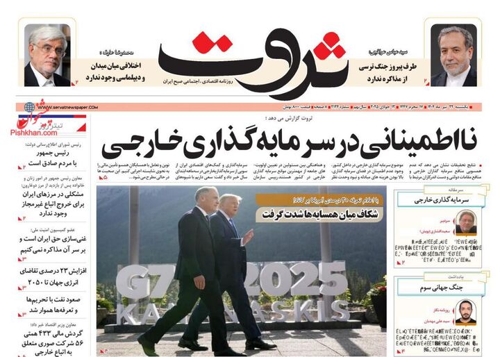 صفحه اول روزنامه های اقتصادی ۲۲ تیر ۱۴۰۴