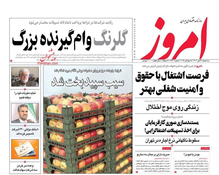 صفحه اول روزنامه های اقتصادی ۲۴ تیر ۱۴۰۴