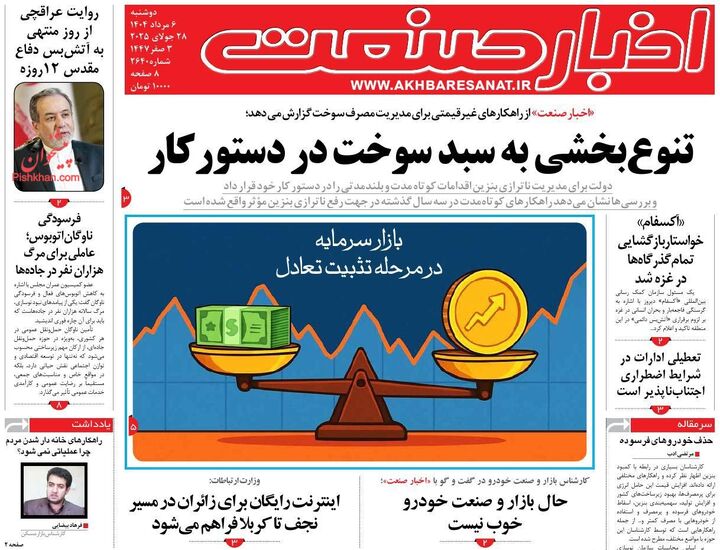صفحه اول روزنامه های اقتصادی ۶ مرداد ۱۴۰۴