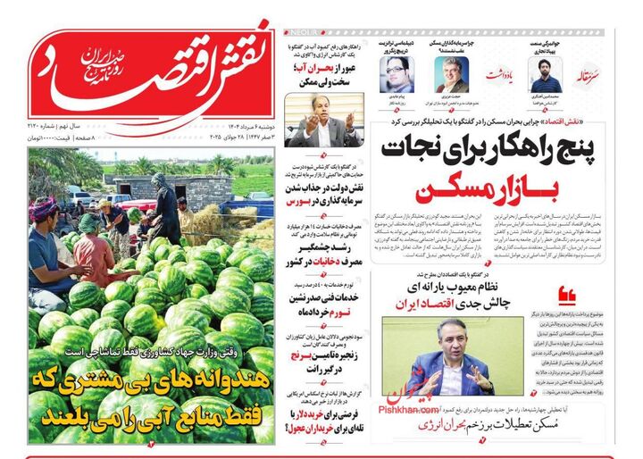 صفحه اول روزنامه های اقتصادی ۶ مرداد ۱۴۰۴
