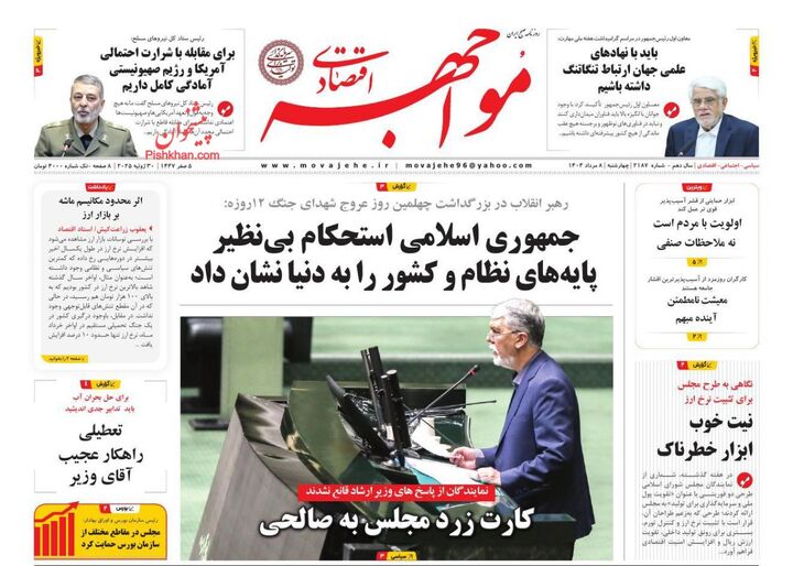 صفحه اول روزنامه های اقتصادی ۸ مرداد ۱۴۰۴