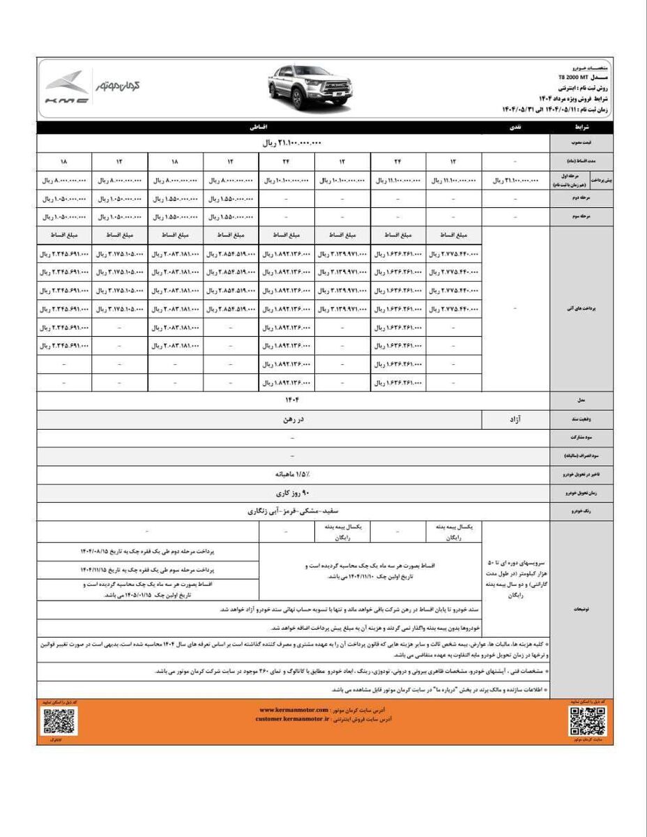 شرایط فروش پیکاپ T۸ اعلام شد
